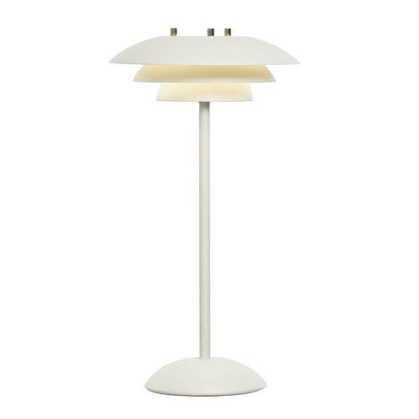Hvit oppladbar bordlampe med høy, slank fot