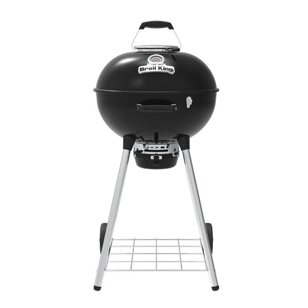 Klassisk rund kullgrill i svart med lokk og termometer