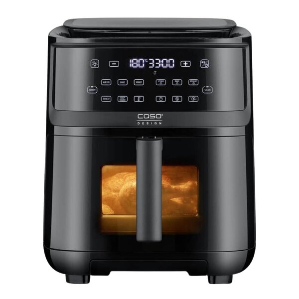 Svart airfryer fra Caso som kombinerer varmluft og damp