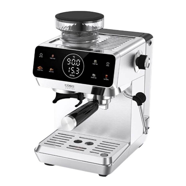 Espressomaskin i rustfritt stål med innebygd kaffekvern