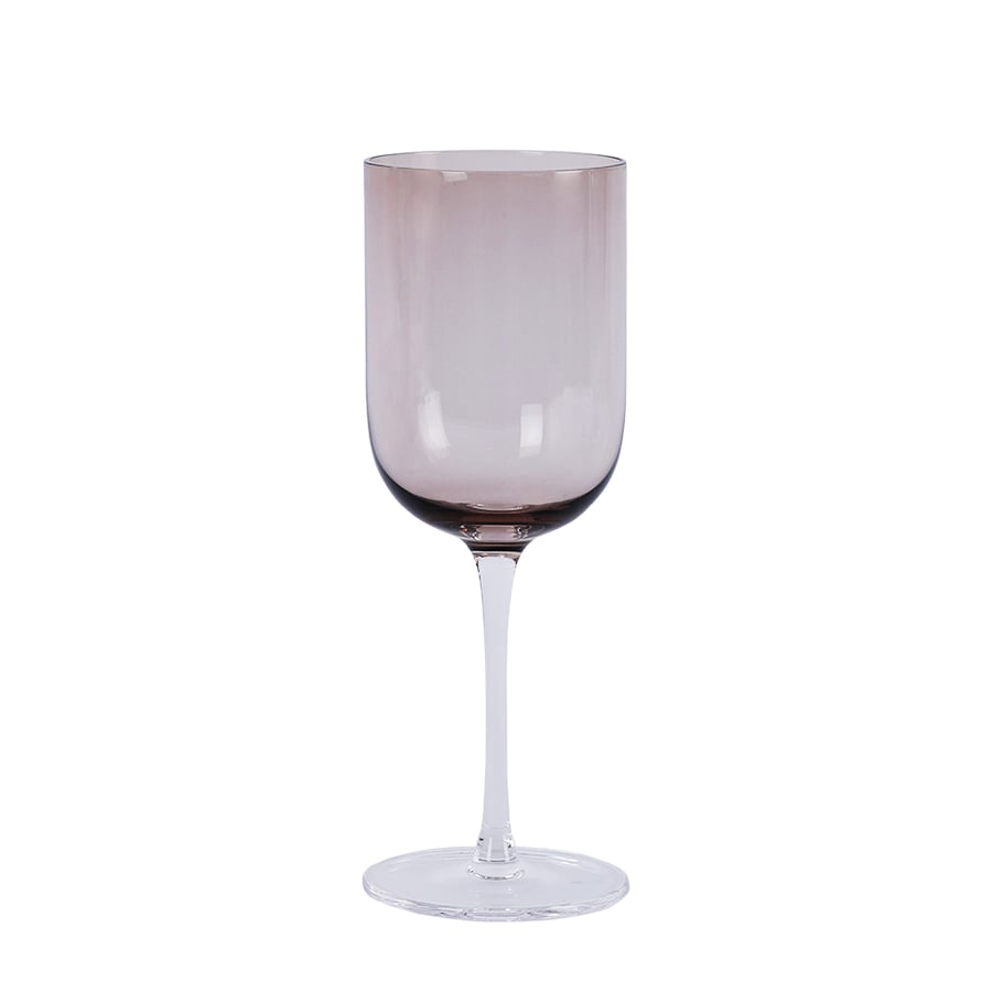 Vinglass med sotet brun kupa og klar, rett stilk i glass