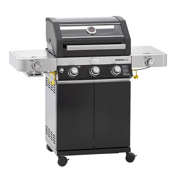 Svart gassgrill fra Rösle med tre brennere og sidebrenner