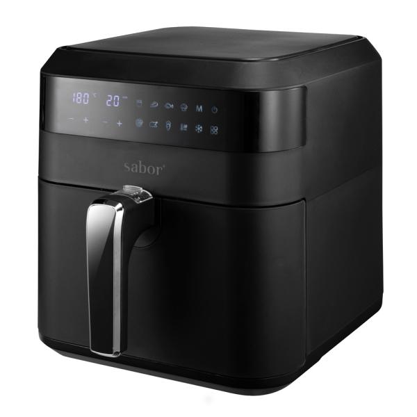 Svart airfryer med LCD-skjerm og berøringspanel